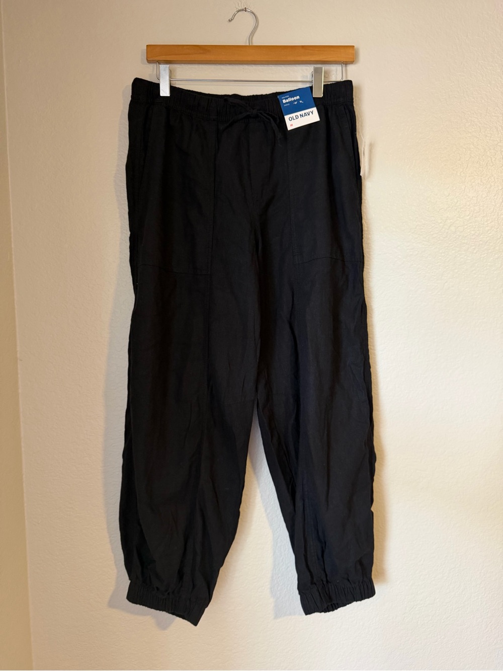 Old Navy Mid Rise Balloon Ankle Pant Black NWT  Medium Relaxed Fit Linen Blend